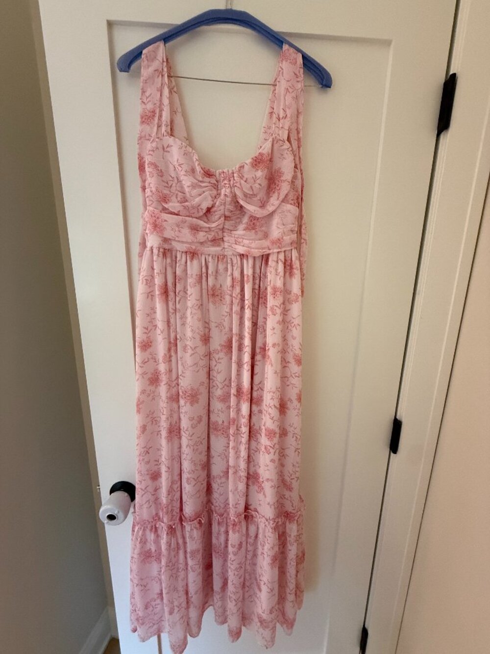 Blu Pepper Light Pink Floral Bow-Sleeve Midi Dress
